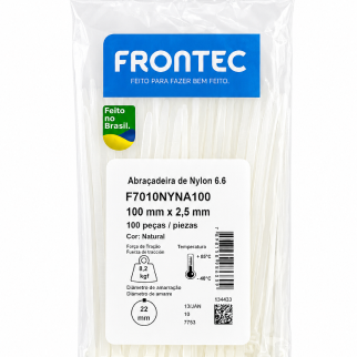 Abraçadeira de nylon branca 6.6 100x2.5 mm 100 peças