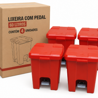 Lixeira com pedal 030 litros vermelha jsn - caixa com 4 unidades