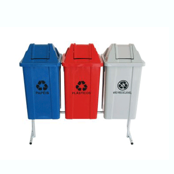 Conjunto p/ coleta seletiva c/ 3 cestos de 60 litros