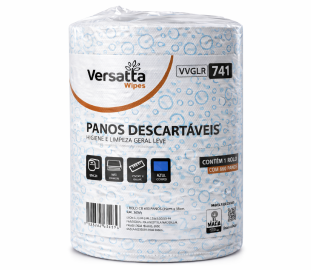 Pano descartavel - rolo -  600 unidades - para limpeza geral leve -25x33cm  - azul  - versatta wipes