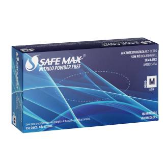 Luva de Nitrilico Azul Safemax Blue Tamanho Medio - Caixa C/100 Unid